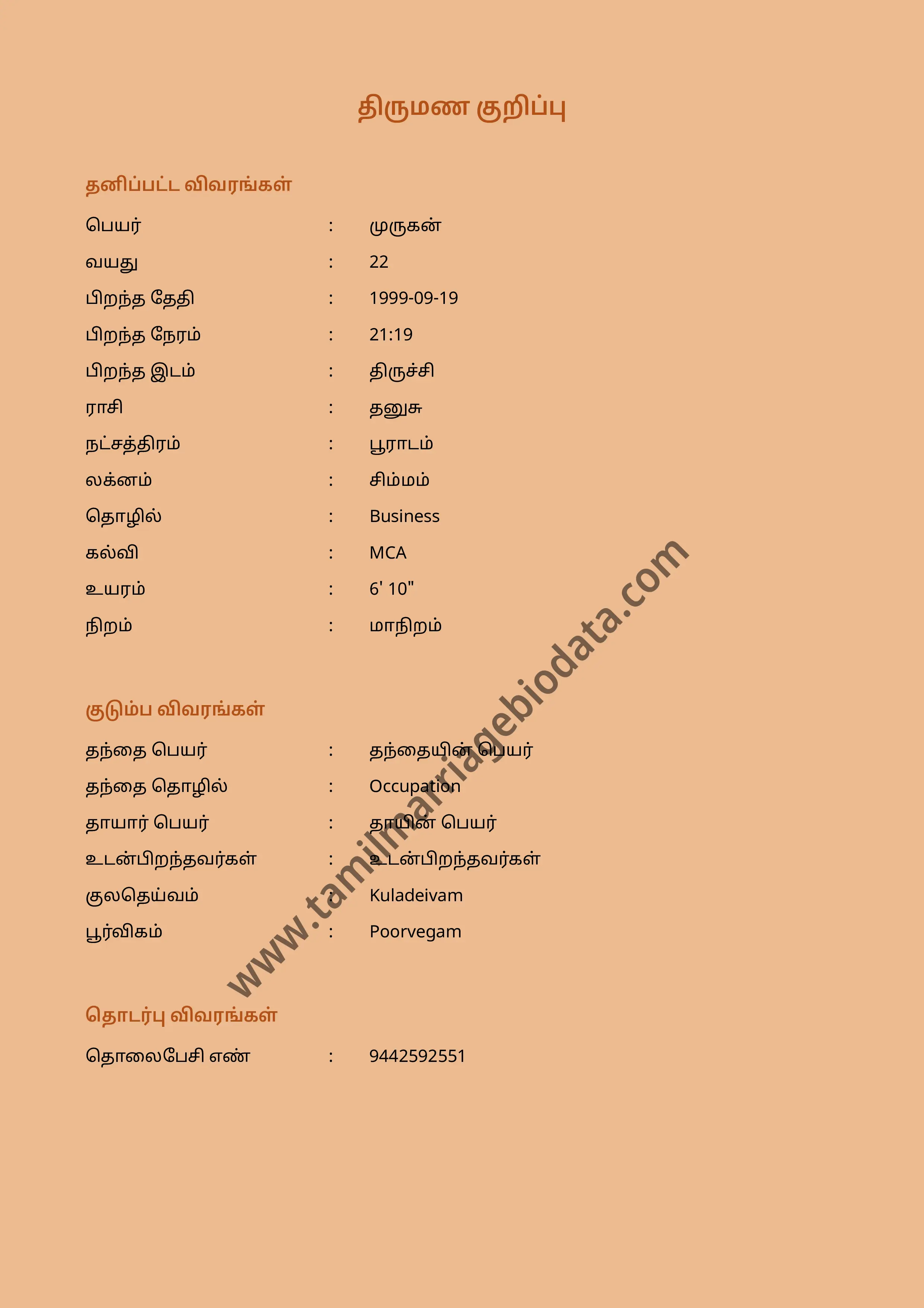 Aesthetic Tamil Wedding Biodata Template